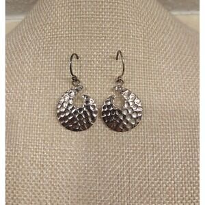 Vintage Sterling Silver Hammer Finished Modernist Dangle Earrings